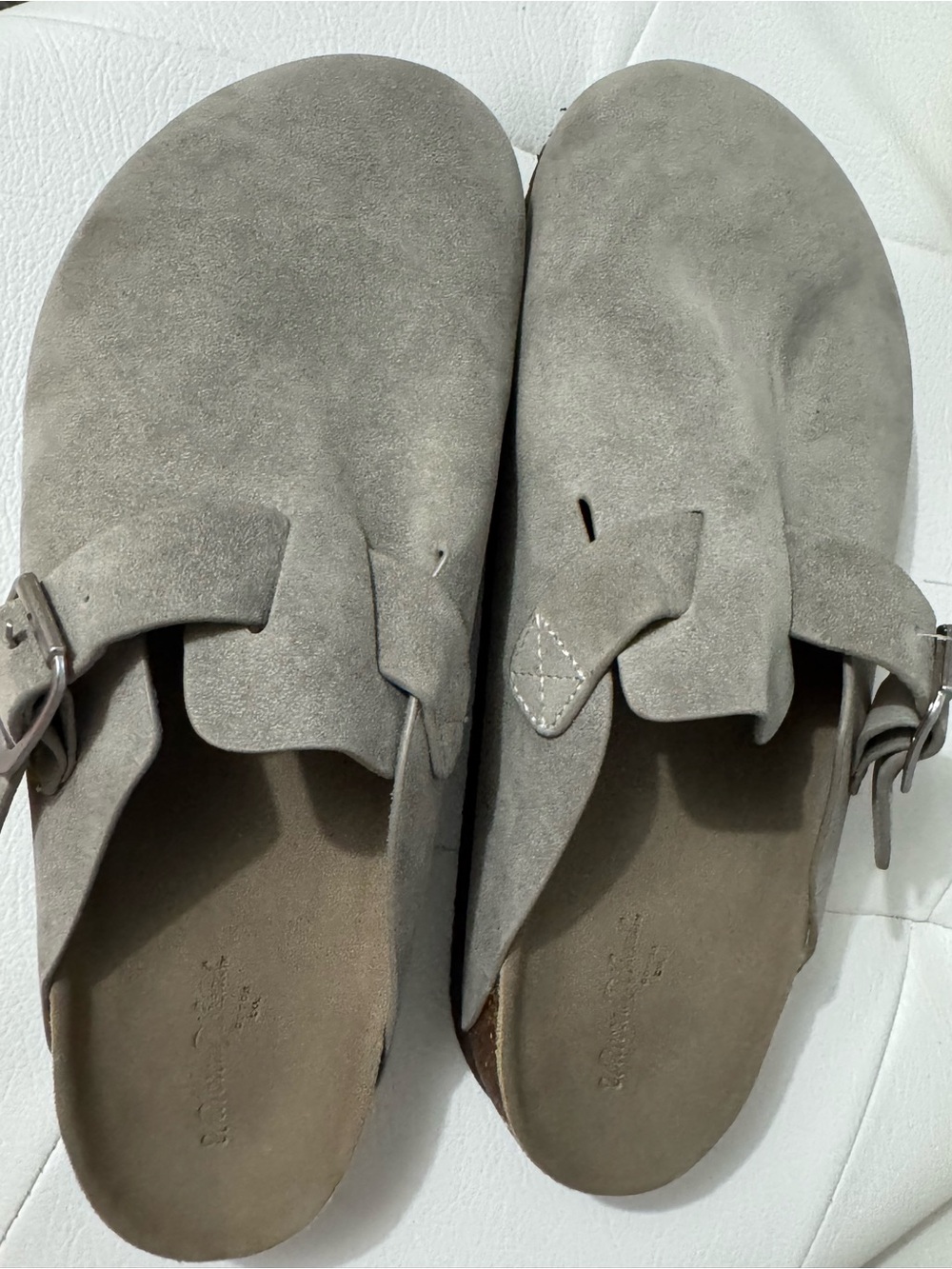 Women's Suede Slip-On Clog with Buckle — Taupe